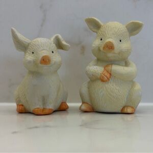 Vintage Country Bisque Playful Spring Piglet Pig Salt and Pepper Shakers